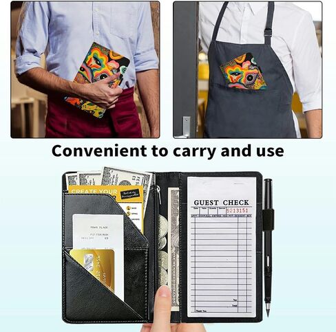 Server Book for Waitress with Everlasting Pencil, Money Pocket Leather Wallet Booklet, Guest Check Receipt Holder Presenters, Waiter Accessories Fit Server Apron, Trippy Eye in Saudi Arabia