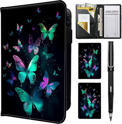 Server Book for Waitress with Everlasting Pencil, Money Pocket Leather Wallet Booklet, Guest Check Receipt Holder Presenters, Waiter Accessories Fit Server Apron, Trippy Eye in Saudi Arabia