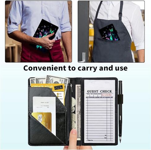 Server Book for Waitress with Everlasting Pencil, Money Pocket Leather Wallet Booklet, Guest Check Receipt Holder Presenters, Waiter Accessories Fit Server Apron, Trippy Eye in Saudi Arabia