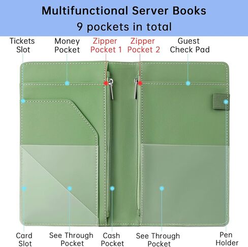 Server Books for Waitress Book, Leather Server Books for Waitress, Waiter Serving Book Booklet Wallet Restaurant Check Book Holder Waitstaff Organizer Fits Server Apron, Mint Green in Saudi Arabia
