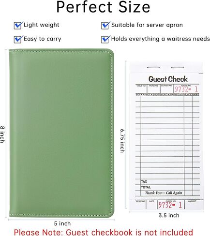 Server Books for Waitress Book, Leather Server Books for Waitress, Waiter Serving Book Booklet Wallet Restaurant Check Book Holder Waitstaff Organizer Fits Server Apron, Mint Green in Saudi Arabia