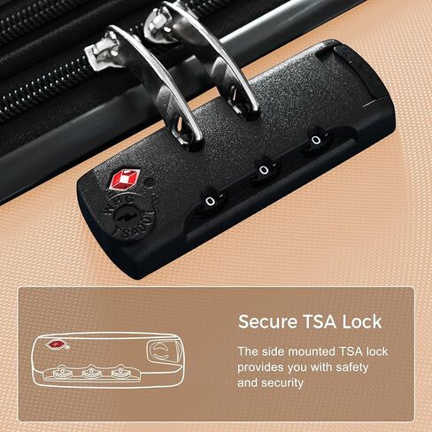 طقم بدلة من 3 قطع من Merax، حقيبة أمتعة صلبة مع عجلات دوارة، قفل TSA خفيف الوزن، أسود وشمبانيا، 20/24/28 بوصة in Kuwait