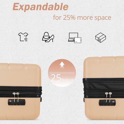 طقم بدلة من 3 قطع من Merax، حقيبة أمتعة صلبة مع عجلات دوارة، قفل TSA خفيف الوزن، أسود وشمبانيا، 20/24/28 بوصة in Kuwait