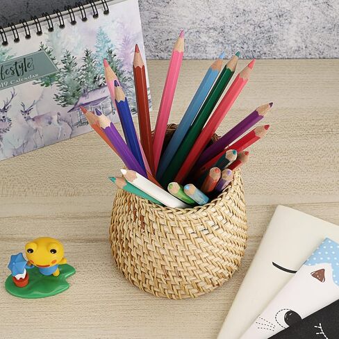 BTSKY Rattan Pen Cup, Handmade Desk Pencil Holders Makeup Brush Holder Multi-Functional Woven Basket Office&Home Desktop Organizer(Cone) in Saudi Arabia