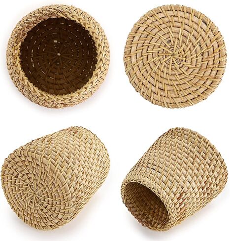 BTSKY Rattan Pen Cup, Handmade Desk Pencil Holders Makeup Brush Holder Multi-Functional Woven Basket Office&Home Desktop Organizer(Cone) in Saudi Arabia