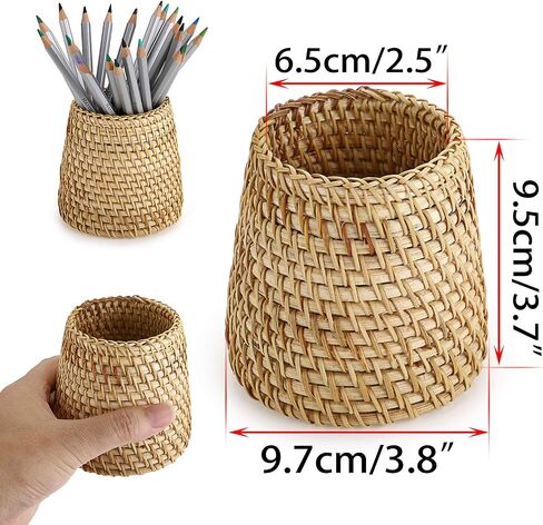 BTSKY Rattan Pen Cup, Handmade Desk Pencil Holders Makeup Brush Holder Multi-Functional Woven Basket Office&Home Desktop Organizer(Cone) in Saudi Arabia