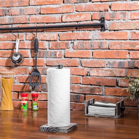 MyGift Torched Wood and Industrial Metal Paper Towel and Napkin Holder Set, Countertop Paper Towel Holder and Flat Napkin Holder with Weighted Arm in Saudi Arabia