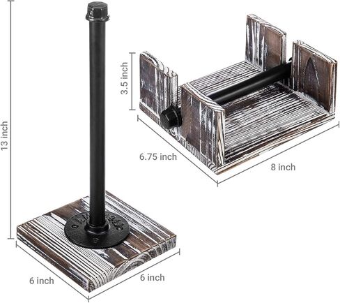 MyGift Torched Wood and Industrial Metal Paper Towel and Napkin Holder Set, Countertop Paper Towel Holder and Flat Napkin Holder with Weighted Arm in Saudi Arabia