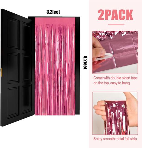 USCNC 2 Pack 3.2ft x 8.2ft Black Foil Fringe Curtains Party Photo Backdrop Party Streamers for Birthday,Graduation,New Year Eve Decorations Wedding Decor in Saudi Arabia
