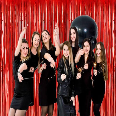 USCNC 2 Pack 3.2ft x 8.2ft Black Foil Fringe Curtains Party Photo Backdrop Party Streamers for Birthday,Graduation,New Year Eve Decorations Wedding Decor in Saudi Arabia