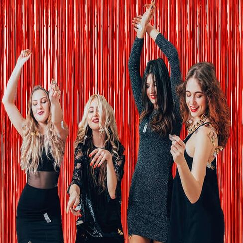 USCNC 2 Pack 3.2ft x 8.2ft Black Foil Fringe Curtains Party Photo Backdrop Party Streamers for Birthday,Graduation,New Year Eve Decorations Wedding Decor in Saudi Arabia