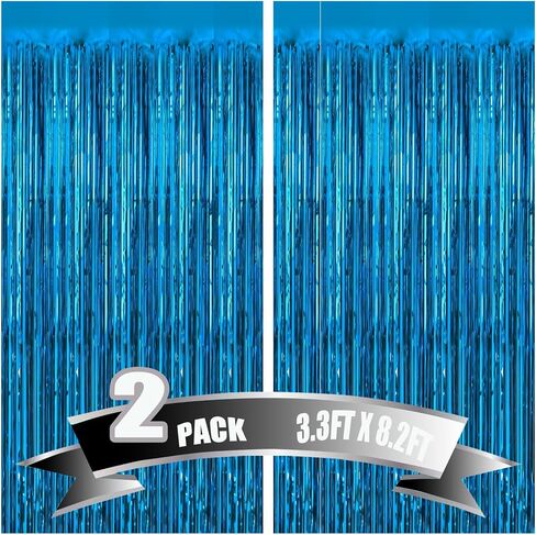 USCNC 2 Pack 3.2ft x 8.2ft Black Foil Fringe Curtains Party Photo Backdrop Party Streamers for Birthday,Graduation,New Year Eve Decorations Wedding Decor in Kuwait