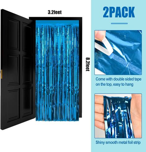 USCNC 2 Pack 3.2ft x 8.2ft Black Foil Fringe Curtains Party Photo Backdrop Party Streamers for Birthday,Graduation,New Year Eve Decorations Wedding Decor in Kuwait
