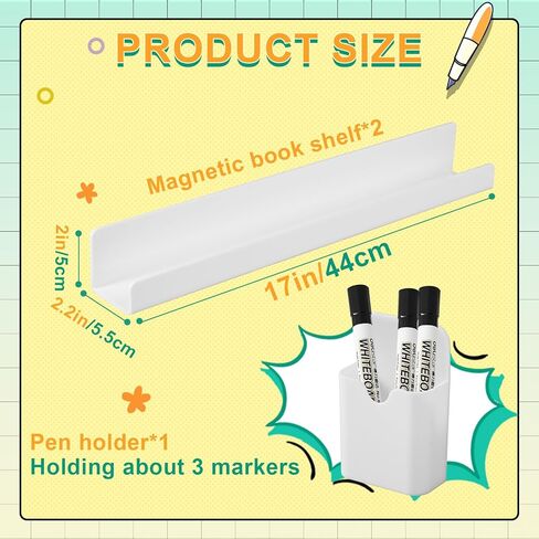 قطعتان من رف الكتب المغناطيسي للسبورة البيضاء، حامل كتب مغناطيسي أكريليك قابل لإعادة الاستخدام مع حاوية أقلام، أرفف كتب معدنية عائمة، رف عرض الكتب لغرفة الأطفال والفصول الدراسية للسبورة البيضاء (أبيض) in Kuwait