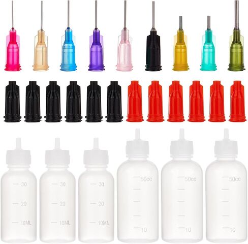 BENECREAT 6 Packs 1oz DIY Precision Tip Applicator Bottles 15PCS Stainless Steel PP Blunt Needle Tips, 6PCS Stoppers, 2PCS Syringe for Quiling Glue Work in Saudi Arabia