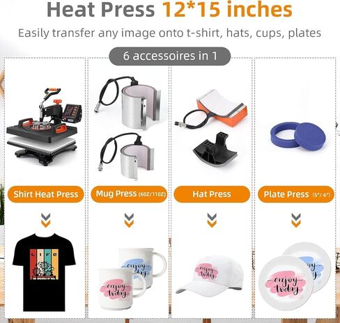 Heat Press Machine for T Shirts, 9 in 1, 12 X 15 Inch, Swing Away Digital Tshirt Press Machine, 800W 360° Rotation Swing-Away, Dual-Tube Heating Printing for DIY T-Shirts Cap Hat Mugs in Saudi Arabia