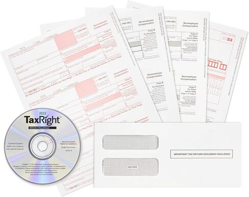Blue Summit Supplies 1099-NEC 4 Part Tax Form Bundle 2023 with TaxRight CD-ROM (Formerly Called TFP), Includes Self-Seal Envelopes, Designed for QuickBooks and Accounting Software, 50 Pack in Saudi Arabia
