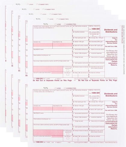 1099-DIV Income, Laser Tax Form, Federal Copy A ~Pack of 25 sheets~ 2023 in Kuwait
