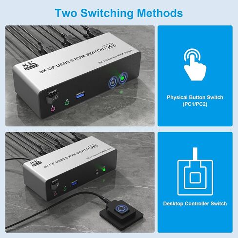 8K@60Hz Displayport USB 3.0 KVM Switch 2 Monitors for 4 Computers 8K@60Hz 4K@144Hz, DP1.4 Dual Monitor Displayport KVM Switch 4 Port with Audio Output and 3 USB 3.0, 8K DP Monitor Switch for 4 PCs in Saudi Arabia