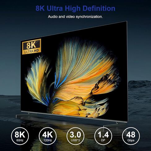 8K @ 60 هرتز Displayport USB 3.0 KVM Switch 2 شاشات لـ 4 أجهزة كمبيوتر 8K @ 60 هرتز 4K @ 144 هرتز، DP1.4 شاشة مزدوجة Displayport KVM Switch 4 منافذ مع مخرج صوت و3 USB 3.0، 8K DP مراقب التبديل لـ 4 أجهزة كمبيوتر in Kuwait