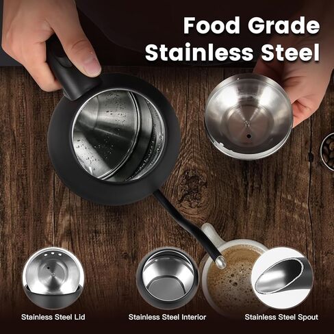 غلاية كهربائية معقوفة، غلاية قهوة من الفولاذ المقاوم للصدأ، إيقاف تلقائي، غلاية مياه مضادة للجفاف، صب القهوة والشاي، غلاية تسخين سريعة 1.0 لتر - 1000 وات باللون الأسود غير اللامع من YUIOASE in Kuwait