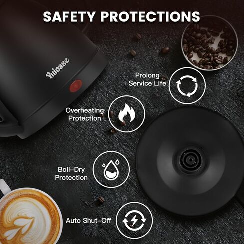 غلاية كهربائية معقوفة، غلاية قهوة من الفولاذ المقاوم للصدأ، إيقاف تلقائي، غلاية مياه مضادة للجفاف، صب القهوة والشاي، غلاية تسخين سريعة 1.0 لتر - 1000 وات باللون الأسود غير اللامع من YUIOASE in Kuwait