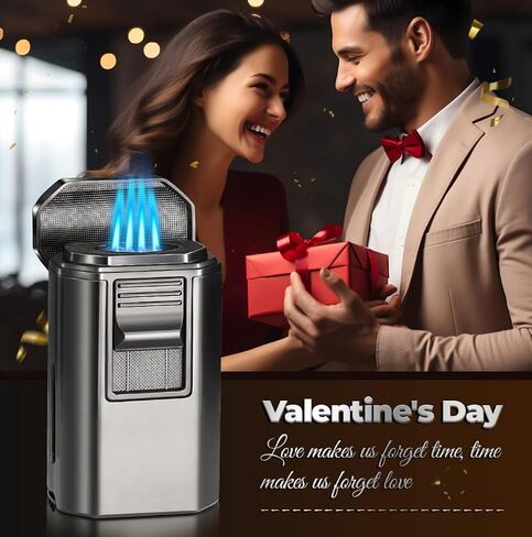 Cigar Lighter and Cutter, Powerful 4 Jet Flame Torch Lighters, with Punch Built in, Big Holder, Cigar lighters Set, Thanksgiving Christmas Day Gift (NO Gas) in Saudi Arabia