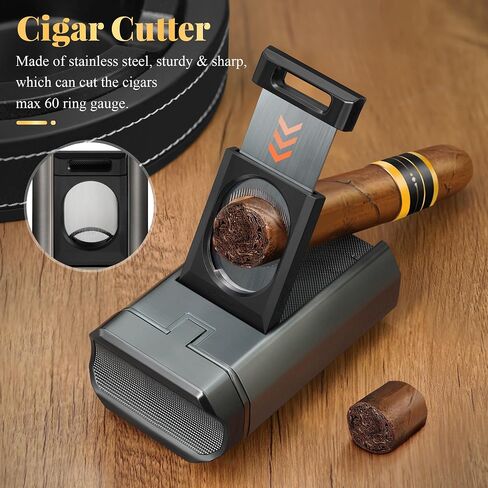 Cigar Lighter and Cutter, Powerful 4 Jet Flame Torch Lighters, with Punch Built in, Big Holder, Cigar lighters Set, Thanksgiving Christmas Day Gift (NO Gas) in Saudi Arabia