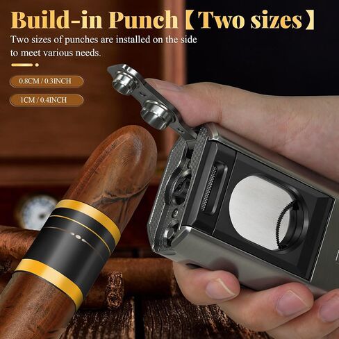 Cigar Lighter and Cutter, Powerful 4 Jet Flame Torch Lighters, with Punch Built in, Big Holder, Cigar lighters Set, Thanksgiving Christmas Day Gift (NO Gas) in Saudi Arabia