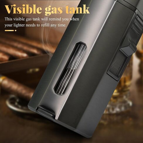 Cigar Lighter and Cutter, Powerful 4 Jet Flame Torch Lighters, with Punch Built in, Big Holder, Cigar lighters Set, Thanksgiving Christmas Day Gift (NO Gas) in Saudi Arabia