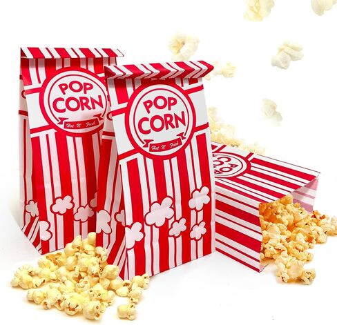 Flat Bottom Popcorn Bags, 50 Pcs Paper Popcorn Bags for Family Movie Night Baseball Themed Carnival Christmas Birthday Party in Saudi Arabia