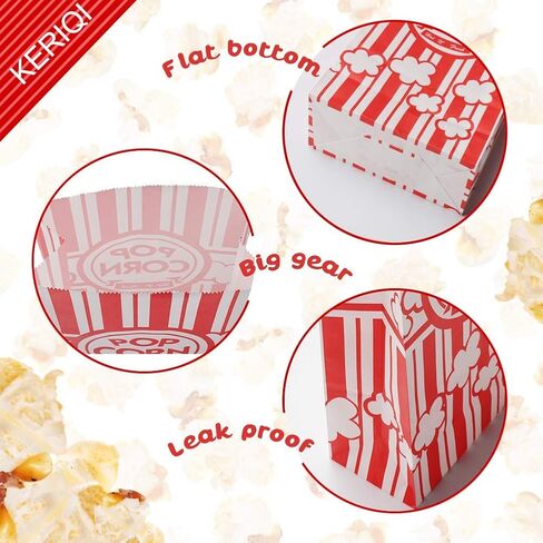 Flat Bottom Popcorn Bags, 50 Pcs Paper Popcorn Bags for Family Movie Night Baseball Themed Carnival Christmas Birthday Party in Saudi Arabia