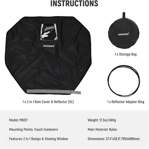 NEEWER 2 in 1 Camera Rain Cover & Reflector, L Large Durable Nylon Waterproof Raincoat for Canon Sony Nikon Fujifilm DSLR Mirrorless Camera & Lens up to 600mm, with Viewing Window/Bag, PB018 in Saudi Arabia
