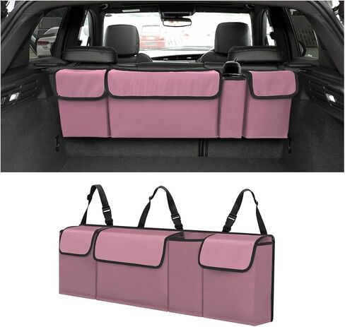 Car Trunk Organizer, Auto Waterproof Sturdy Backseat Hanging Large Storage Collapsible Cargo Bag with Anti-Slip Adjustable Strip&4 Pockets, Vehicle Interior Accessories for Man Woman (Black) in Saudi Arabia