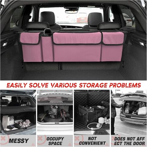 Car Trunk Organizer, Auto Waterproof Sturdy Backseat Hanging Large Storage Collapsible Cargo Bag with Anti-Slip Adjustable Strip&4 Pockets, Vehicle Interior Accessories for Man Woman (Black) in Saudi Arabia