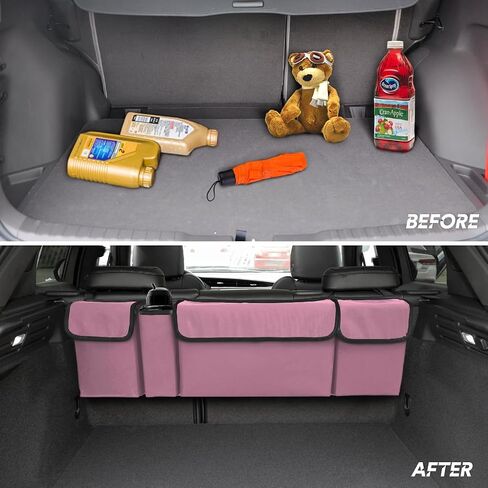 Car Trunk Organizer, Auto Waterproof Sturdy Backseat Hanging Large Storage Collapsible Cargo Bag with Anti-Slip Adjustable Strip&4 Pockets, Vehicle Interior Accessories for Man Woman (Black) in Saudi Arabia