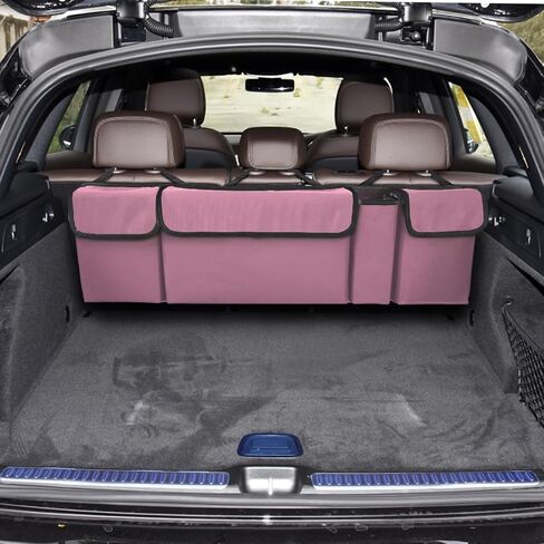 Car Trunk Organizer, Auto Waterproof Sturdy Backseat Hanging Large Storage Collapsible Cargo Bag with Anti-Slip Adjustable Strip&4 Pockets, Vehicle Interior Accessories for Man Woman (Black) in Saudi Arabia