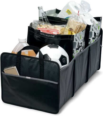 XL Cargo Box Organizer – Fits in the Trunk, Three Compartments, Grab Handles, Collapsible Design, Fits Full Size Grocery Totes - PVC-Free-14 L x 12" H x 27" W in Saudi Arabia
