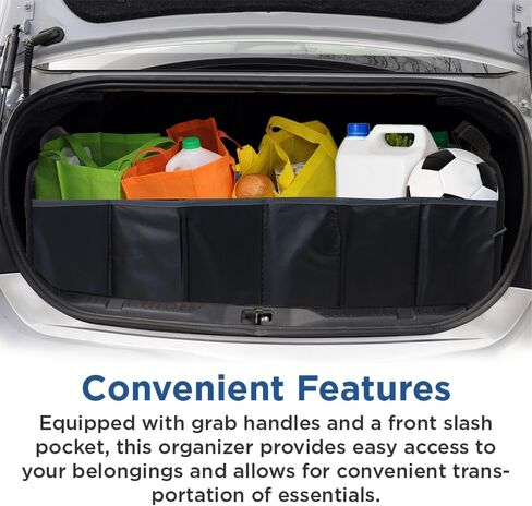 XL Cargo Box Organizer – Fits in the Trunk, Three Compartments, Grab Handles, Collapsible Design, Fits Full Size Grocery Totes - PVC-Free-14 L x 12" H x 27" W in Saudi Arabia