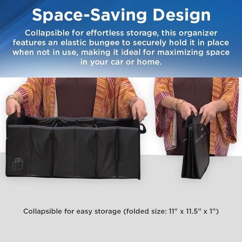 XL Cargo Box Organizer – Fits in the Trunk, Three Compartments, Grab Handles, Collapsible Design, Fits Full Size Grocery Totes - PVC-Free-14 L x 12" H x 27" W in Saudi Arabia
