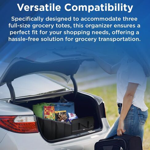XL Cargo Box Organizer – Fits in the Trunk, Three Compartments, Grab Handles, Collapsible Design, Fits Full Size Grocery Totes - PVC-Free-14 L x 12" H x 27" W in Saudi Arabia