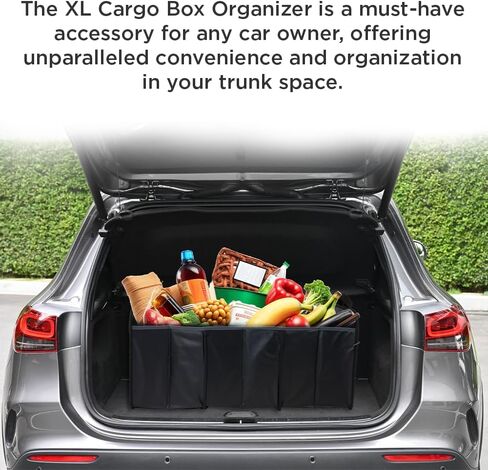 XL Cargo Box Organizer – Fits in the Trunk, Three Compartments, Grab Handles, Collapsible Design, Fits Full Size Grocery Totes - PVC-Free-14 L x 12" H x 27" W in Saudi Arabia