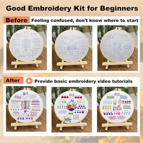 KLOSN 3 Sets Embroidery Kit for Beginners Adults with Stamped Flower Patterns, Needlepoint Kits for Adults, Cross Stitch Kits for Beginner Kids Include 35+ Stitches, Needle Tools, Video Tutorial in Saudi Arabia
