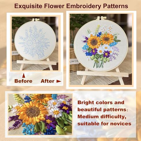 KLOSN 3 Sets Embroidery Kit for Beginners Adults with Stamped Flower Patterns, Needlepoint Kits for Adults, Cross Stitch Kits for Beginner Kids Include 35+ Stitches, Needle Tools, Video Tutorial in Saudi Arabia