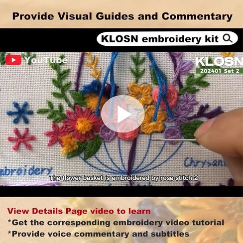 KLOSN 3 Sets Embroidery Kit for Beginners Adults with Stamped Flower Patterns, Needlepoint Kits for Adults, Cross Stitch Kits for Beginner Kids Include 35+ Stitches, Needle Tools, Video Tutorial in Saudi Arabia