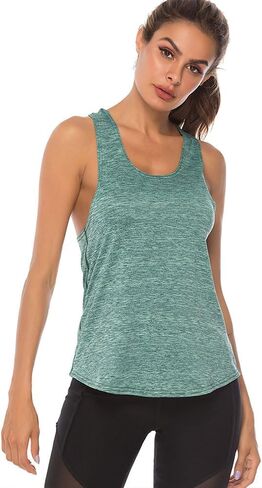 Women's Workout Tops, Athletic Yoga Shirts Loose Fit Racerback Tank Top, Sleeveless Muscle Tank Tops for Yoga Exercise Gym in Saudi Arabia