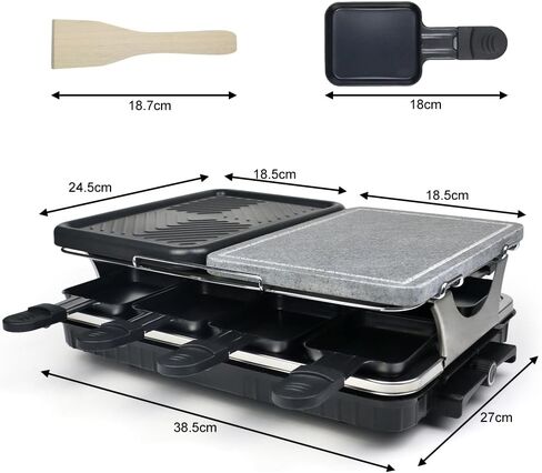 طاولة شواء كورية مزدوجة راكليت هيباتشي شواية كهربائية داخلية 2 في 1 لوحة شواء غير لاصقة وحجر طهي من الرخام الطبيعي، درجة حرارة قابلة للتعديل مع 8 مقالي و8 ملاعق خشبية in Kuwait