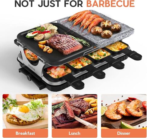 طاولة شواء كورية مزدوجة راكليت هيباتشي شواية كهربائية داخلية 2 في 1 لوحة شواء غير لاصقة وحجر طهي من الرخام الطبيعي، درجة حرارة قابلة للتعديل مع 8 مقالي و8 ملاعق خشبية in Kuwait