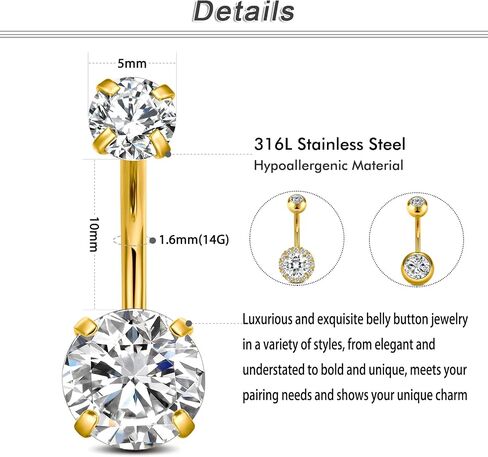 Incaton 14G Belly Button Rings, Stainless Steel Diamond Short Bar Belly Rings For Women, 6mm/10mm Hypoallergenic Navel Piercings With Gift Velvet Pouch in Saudi Arabia