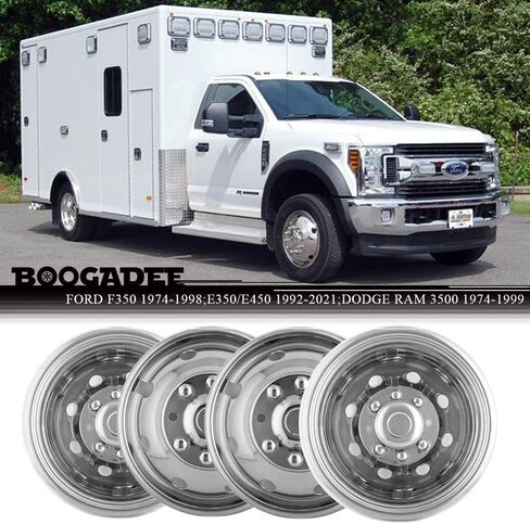 4 قطع 16 بوصة من الفولاذ المقاوم للصدأ المصقول ذو العجلات المزدوجة، مسمار جميل المظهر على غطاء العجلة، 8 أغطية عجلات تناسب Ford F350 1974-1998؛E350/E450 1992-2021؛Dodge Ram 3500 1974-1999 C16F80 in Kuwait
